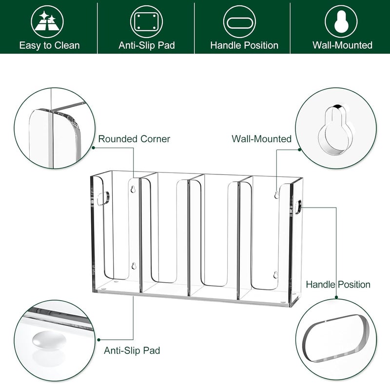BOSSCASA Disposable Coffee Cup Dispenser with Handles, Countertop or Wall Mount Hot/Cold Drink Cup and Lid Holder - Bathroom/Kitchen/Office Acrylic Cup Lid Storage Organizer (4 Compartments, Clear) - Image 3